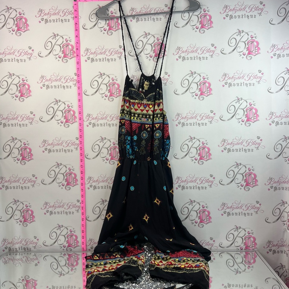 Wayan jumper one piece romper pants Bohemian Black Embroidered Maxi Jumpsuit